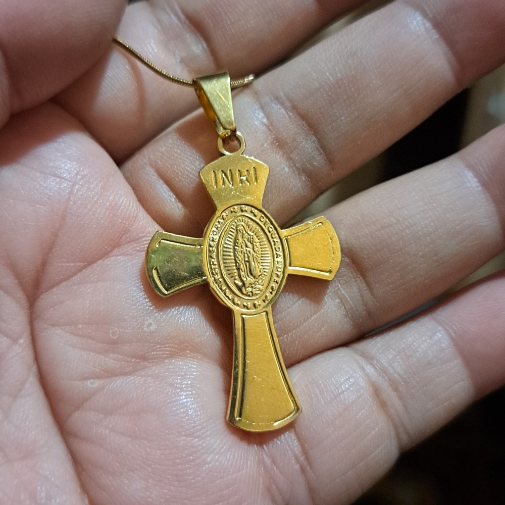 Gold Cross Virgin Mary Pendant Necklace - Women Jewelry